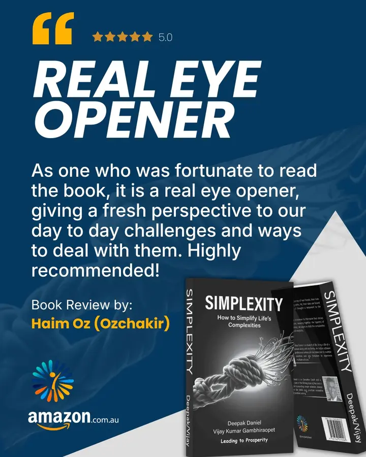 A great book doesn't just provide answers; it helps us to see complexity differently and discover simplicity within it.

I'm deeply grateful for this wonderful review of Simplexity and its message of finding clarity, purpose, and direction in a world that often feels overwhelming.

At its heart, Simplexity is about understanding that life's challenges don't disappear; instead, we learn to navigate them with greater awareness, adapt with resilience, and move towards meaningful achievement. If life, leadership, or work feels overwhelming at times, Simplexity offers practical insights, real-life stories, and a simple framework to help you find clarity amidst complexity and move forward with confidence.

Because sometimes, the greatest breakthroughs come not from making life easier, but from seeing it differently.

Available now on Amazon.

#Simplexity #Leadership #PersonalGrowth #Mindset #LifeLessons #BookReview #ProfessionalDevelopment