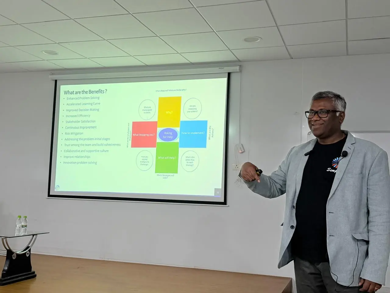Deepak Daniel presenting the Simplexity Transformation Model to a room